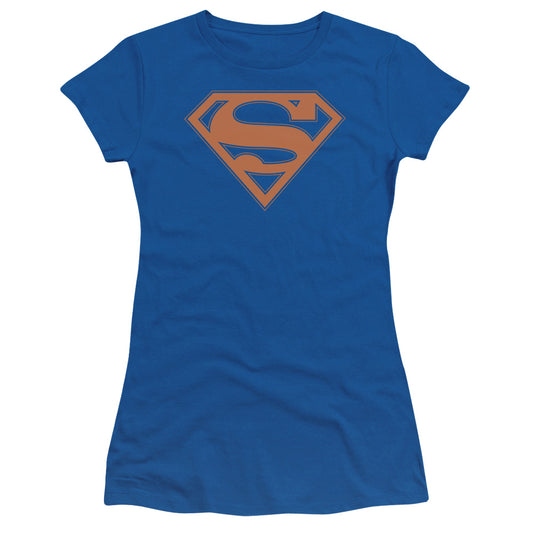 Superman - Blue & Orange Shield - Short Sleeve Junior Sheer - Royal Blue T-shirt