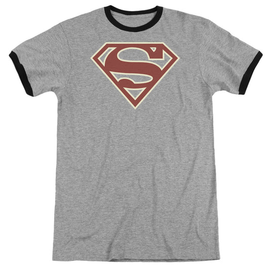 Superman - Crimson & Cream Shield - Adult Ringer - Heather/black