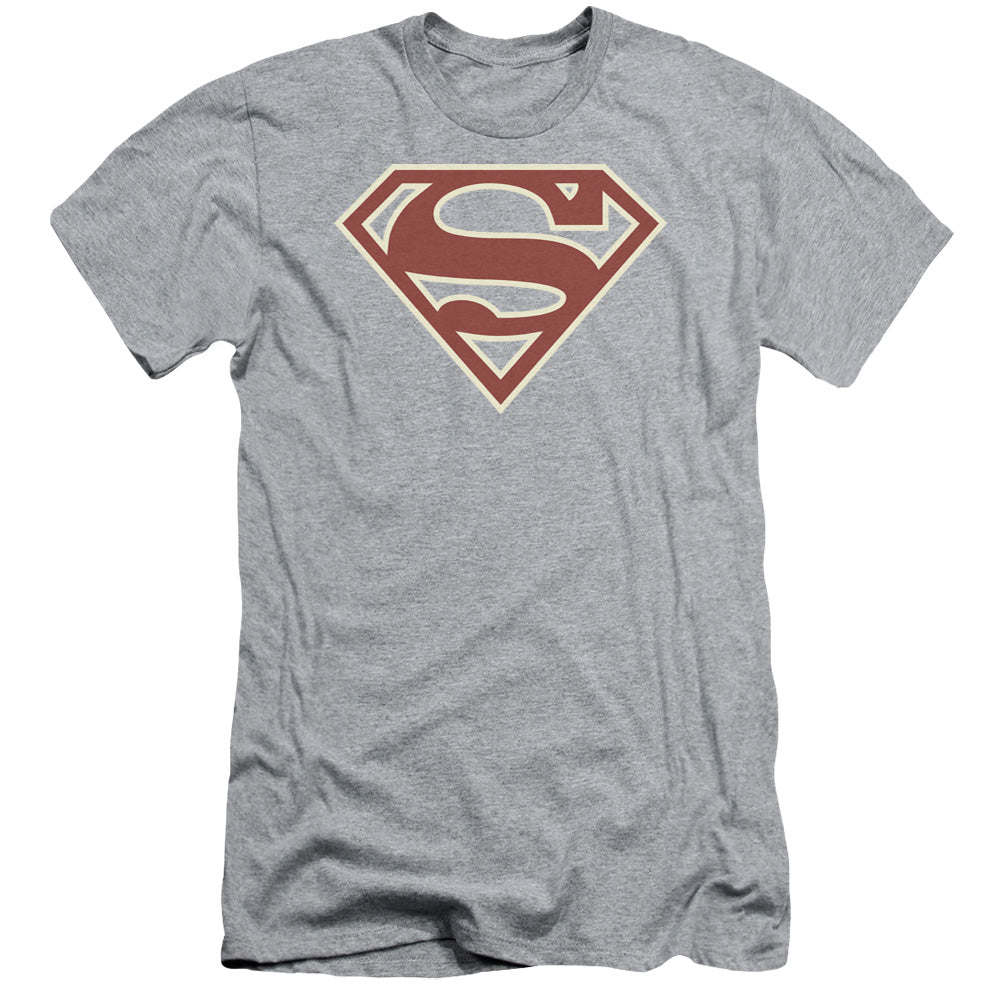 Superman - Crimson & Cream Shield - Short Sleeve Adult 30/1 - Athletic Heather T-shirt
