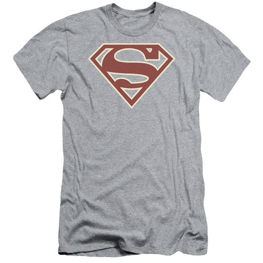 Superman - Crimson & Cream Shield - Short Sleeve Adult 30/1 - Athletic Heather T-shirt