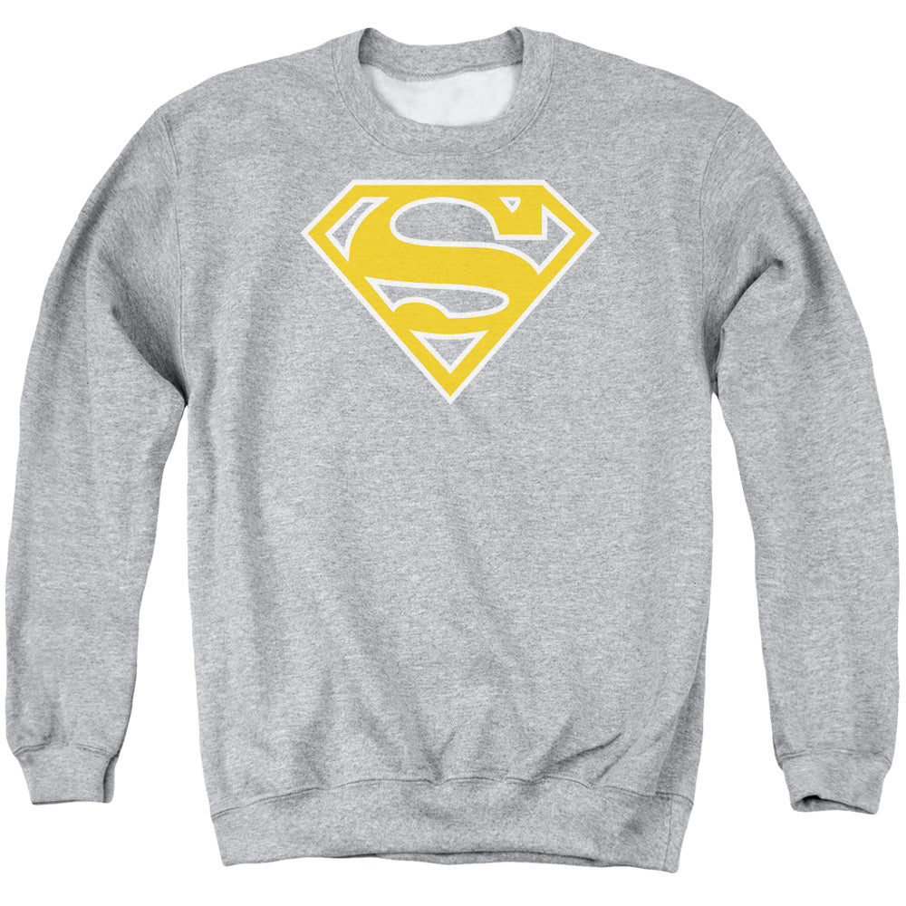 Superman - Lt Orange &amp; White Shield - Adult Crewneck Sweatshirt - Athletic Heather