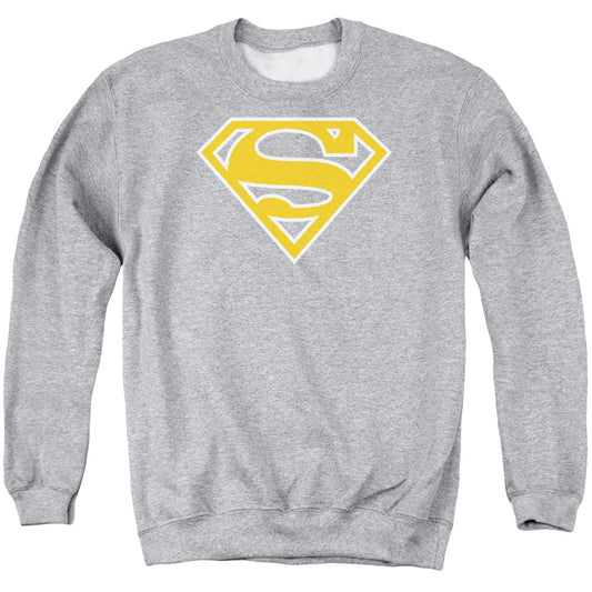 Superman - Lt Orange &amp; White Shield - Adult Crewneck Sweatshirt - Athletic Heather