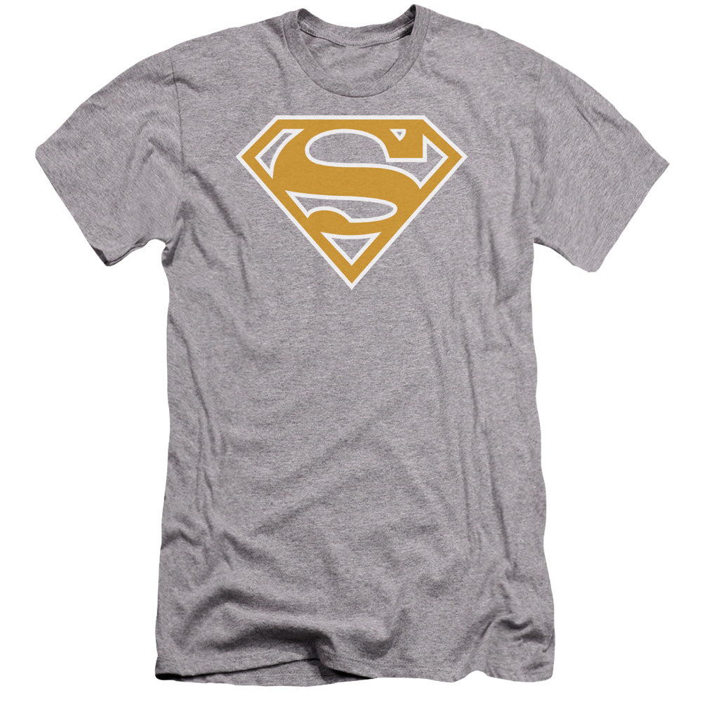 Superman - Lt Orange & White Shield-premuim Canvas Adult Slim Fit 30/1 - Athletic Heather