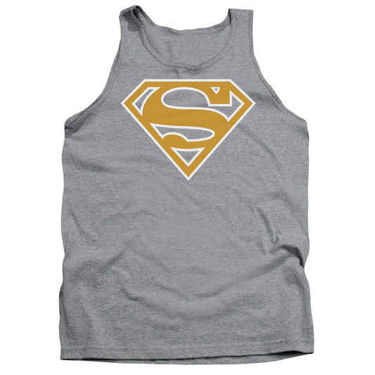 Superman - Lt Orange & White Shield - Adult Tank - Athletic Heather