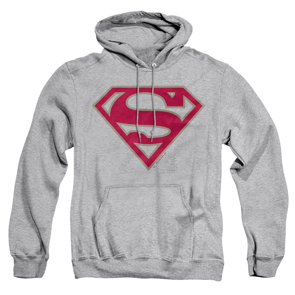 Superman - Crimson &amp; Gray Shield - Adult Pull-over Hoodie - Athletic Heather