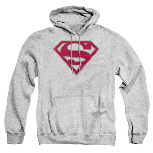 Superman - Crimson &amp; Gray Shield - Adult Pull-over Hoodie - Athletic Heather