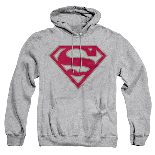 Superman - Crimson &amp; Gray Shield - Adult Pull-over Hoodie - Athletic Heather