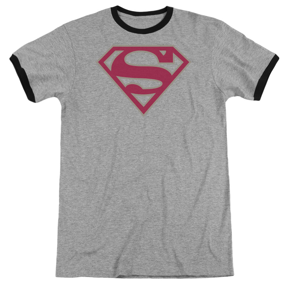 Superman - Crimson & Gray Shield - Adult Ringer - Heather/black