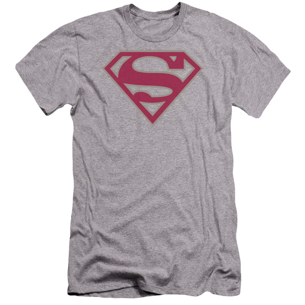 Superman - Crimson & Gray Shield-premuim Canvas Adult Slim Fit 30/1 - Athletic Heather