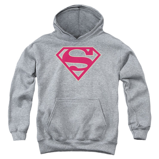 Superman - Crimson & Gray Shield - Youth Pull-over Hoodie - Athletic Heather