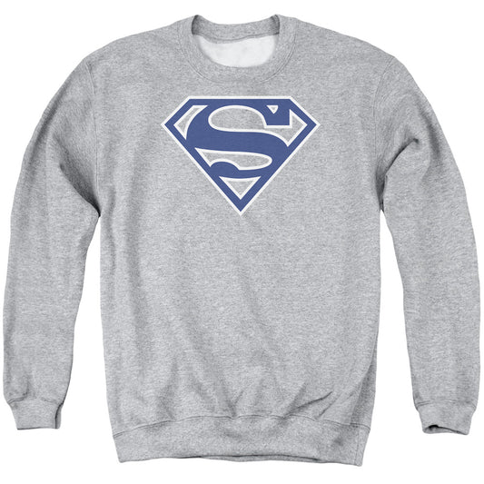 Superman - Navy &amp; White Shield - Adult Crewneck Sweatshirt - Athletic Heather