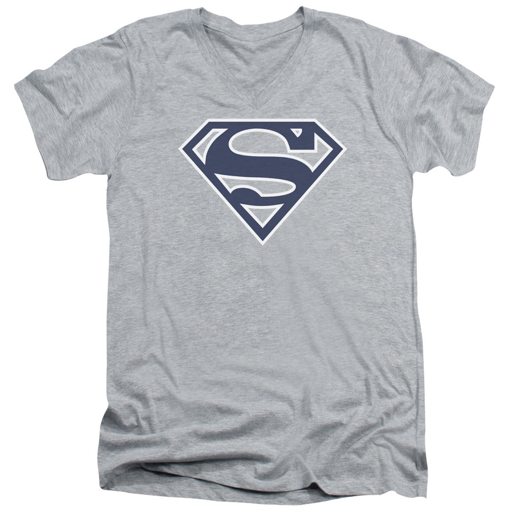 SUPERMAN NAVY & WHITE SHIELD - S/S ADULT V-NECK - ATHLETIC HEATHER T-Shirt