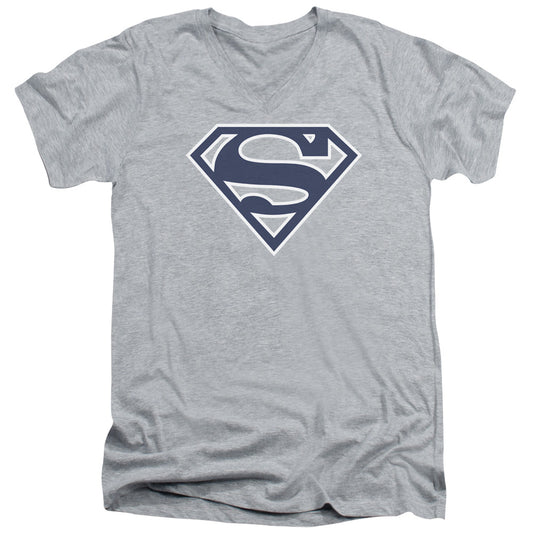 SUPERMAN NAVY & WHITE SHIELD - S/S ADULT V-NECK - ATHLETIC HEATHER T-Shirt
