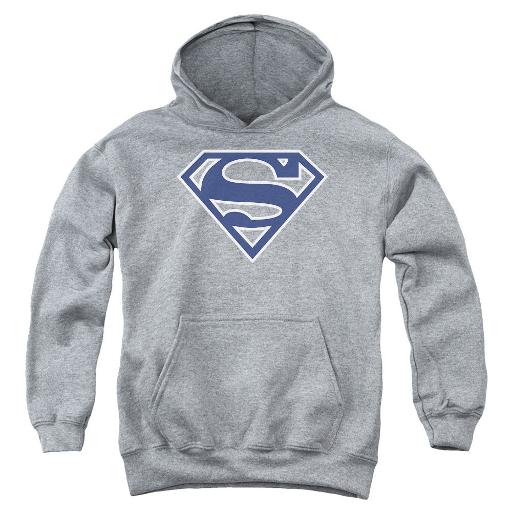 Superman - Navy & White Shield - Youth Pull-over Hoodie - Athletic Heather