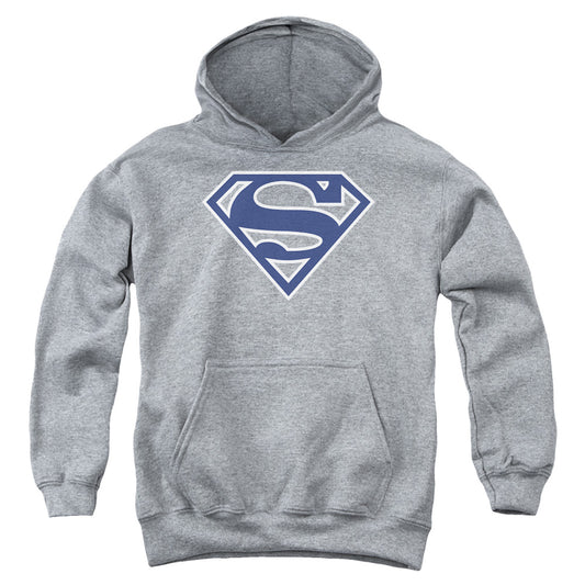 Superman - Navy & White Shield - Youth Pull-over Hoodie - Athletic Heather