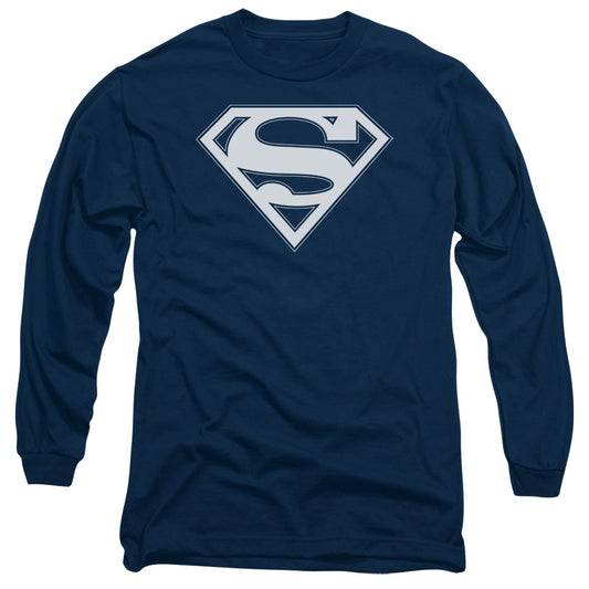 Superman - Navy & White Shield - Long Sleeve Adult 18/1 - Navy T-shirt