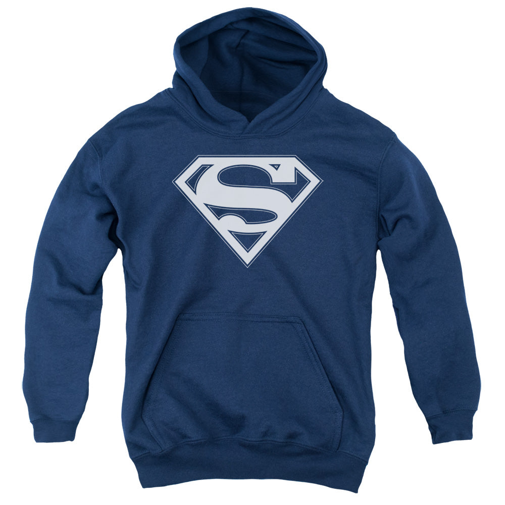 Superman - Navy & White Shield - Youth Pull-over Hoodie - Navy