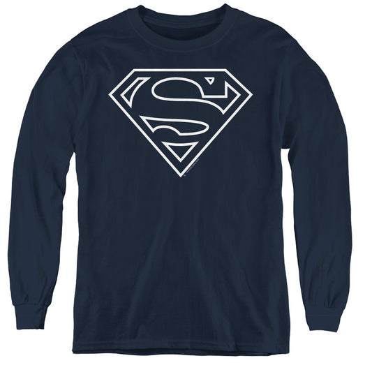 Superman - Navy & White Shield - Youth Long Sleeve Tee - Navy