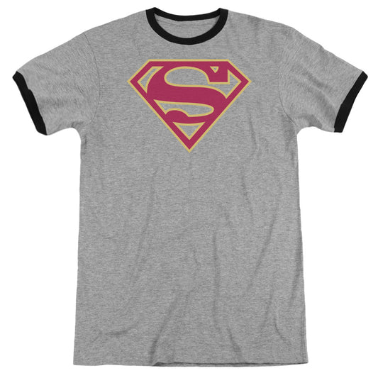 Superman - Red & Gold Shield - Adult Ringer - Heather/black