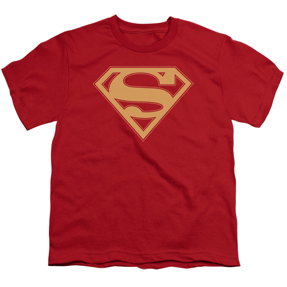 Superman - Red & Gold Shield - Short Sleeve Youth 18/1 - Red T-shirt