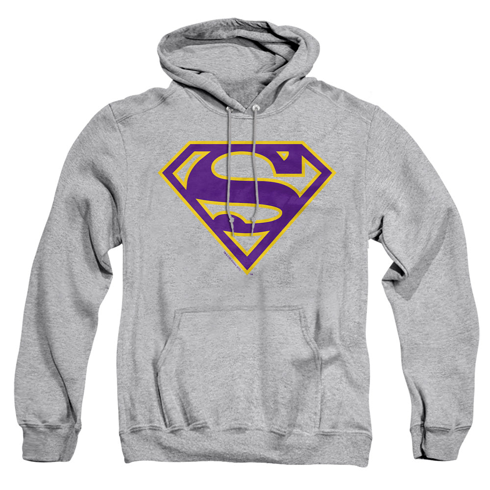 Superman - Purple &amp; Gold Shield - Adult Pull-over Hoodie - Athletic Heather