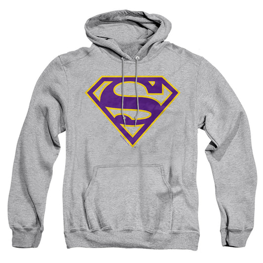 Superman - Purple &amp; Gold Shield - Adult Pull-over Hoodie - Athletic Heather