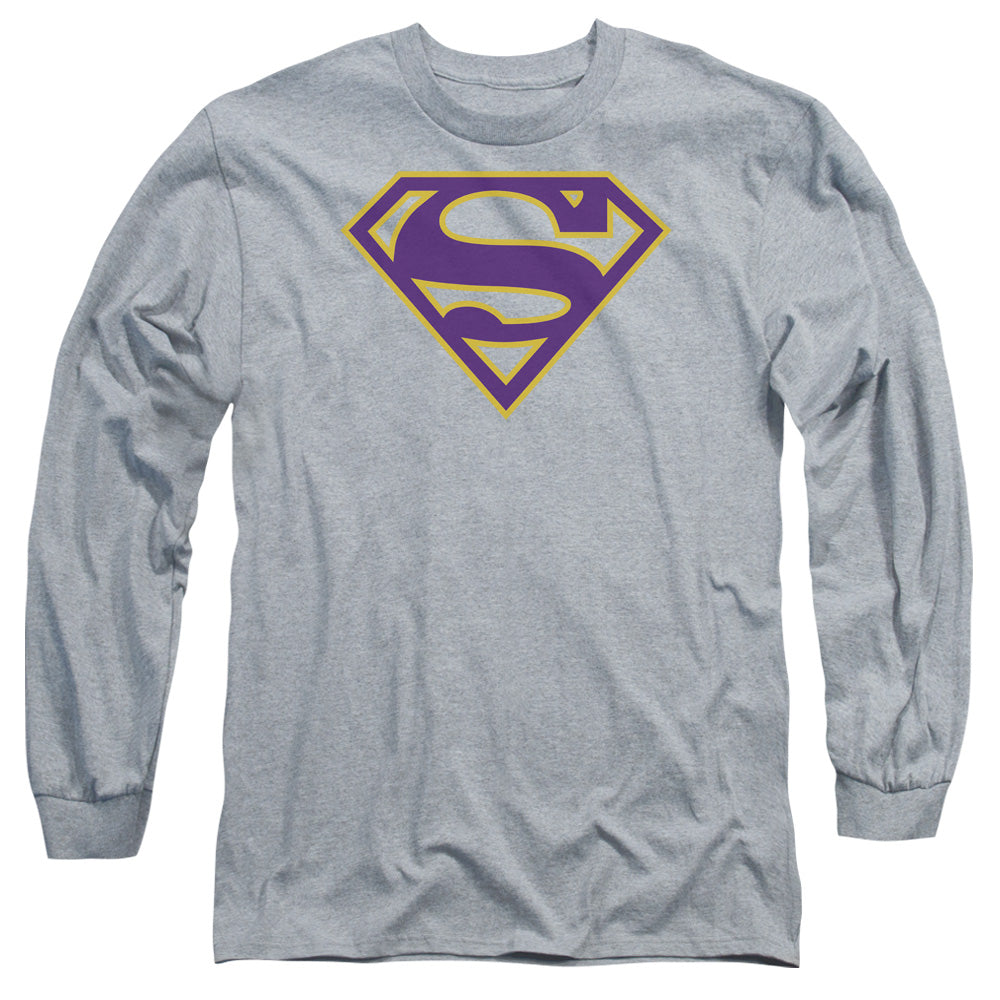 Superman - Purple & Gold Shield - Long Sleeve Adult 18/1 - Athletic Heather T-shirt