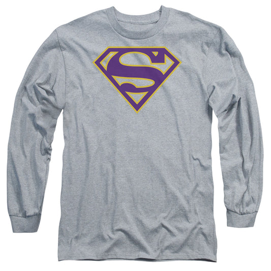Superman - Purple & Gold Shield - Long Sleeve Adult 18/1 - Athletic Heather T-shirt
