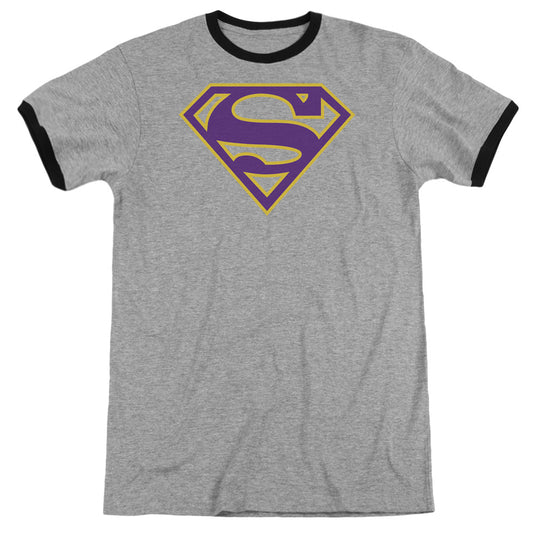 Superman - Purple & Gold Shield - Adult Ringer - Heather/black
