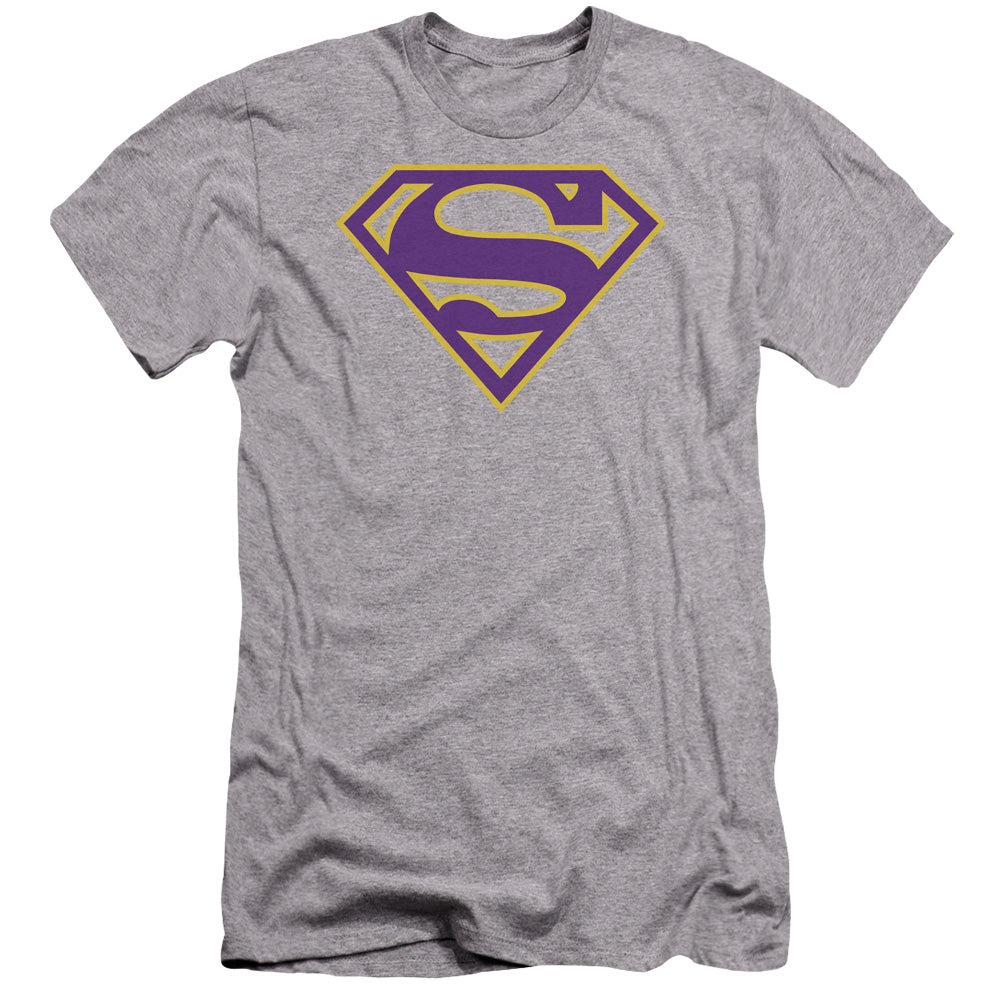 Superman - Purple & Gold Shield-premuim Canvas Adult Slim Fit 30/1 - Athletic Heather