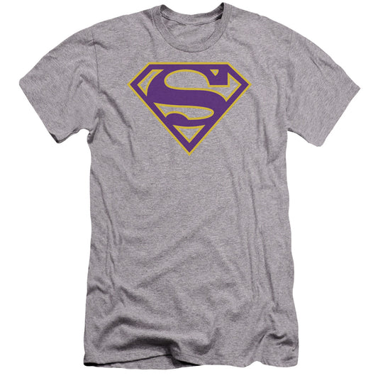 Superman - Purple & Gold Shield-premuim Canvas Adult Slim Fit 30/1 - Athletic Heather
