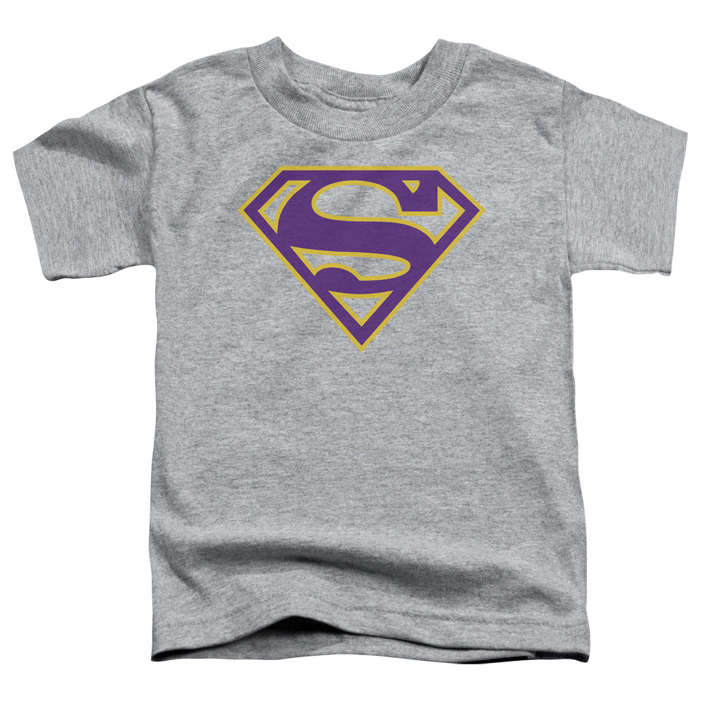 Superman - Purple & Gold Shield - Short Sleeve Toddler Tee - Athletic Heather T-shirt