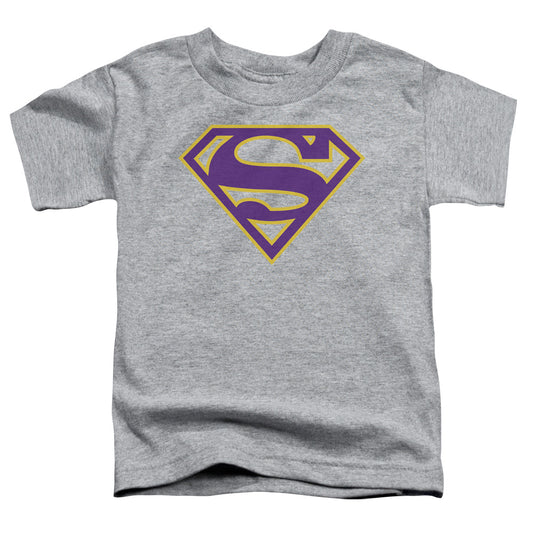 Superman - Purple & Gold Shield - Short Sleeve Toddler Tee - Athletic Heather T-shirt