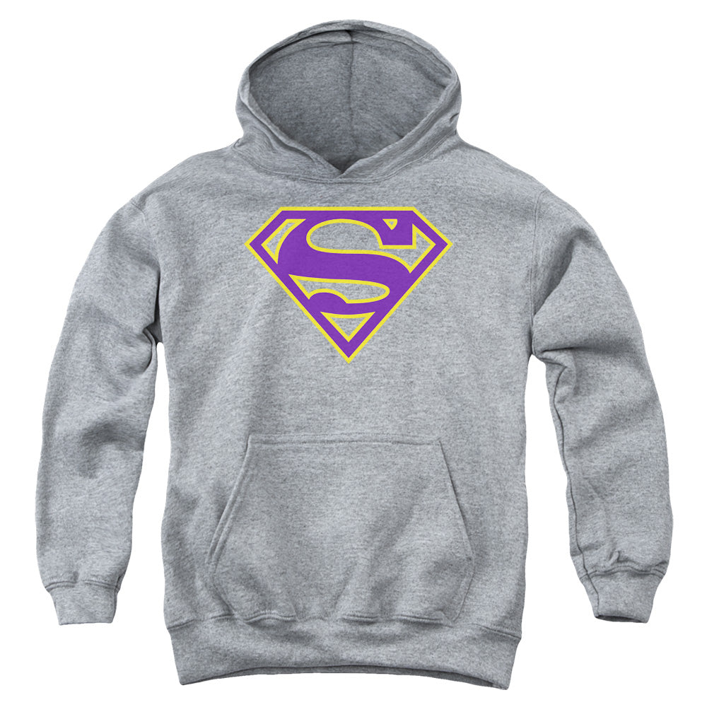 Superman - Purple & Gold Shield - Youth Pull-over Hoodie - Athletic Heather