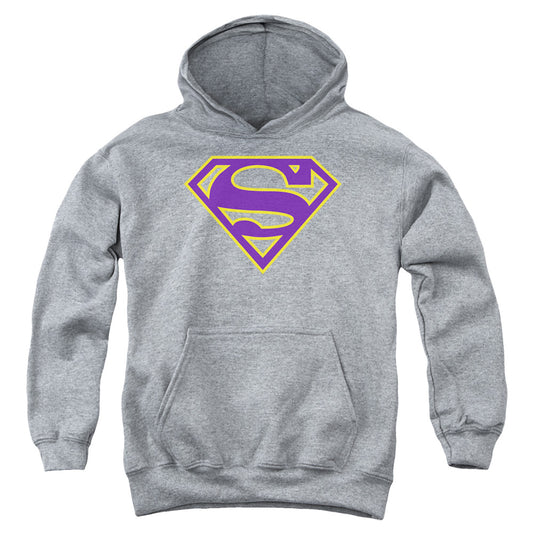Superman - Purple & Gold Shield - Youth Pull-over Hoodie - Athletic Heather
