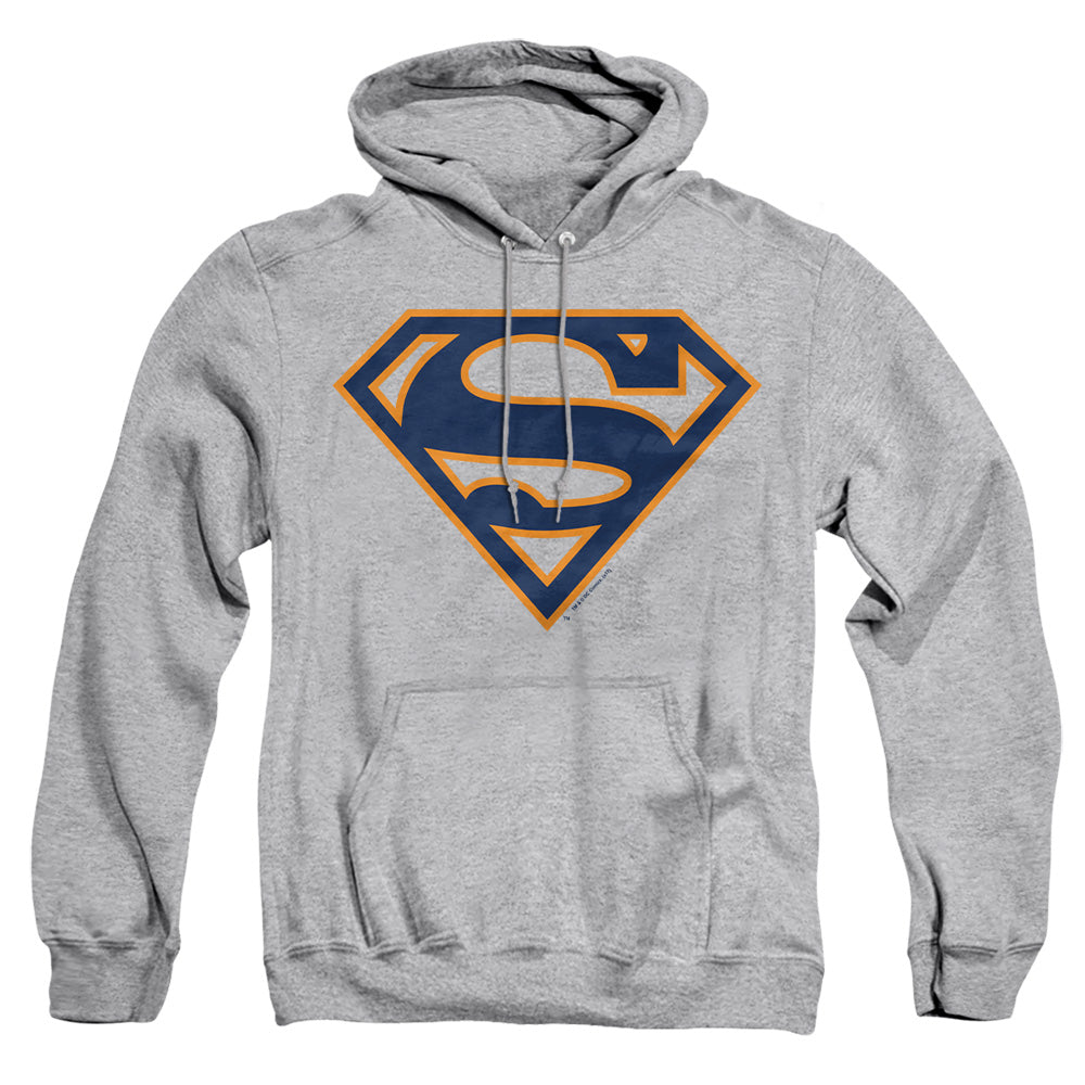 Superman - Navy &amp; Orange Shield - Adult Pull-over Hoodie - Athletic Heather