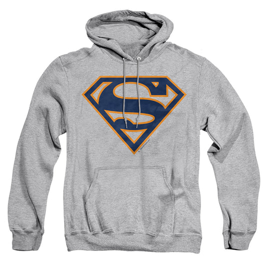 Superman - Navy &amp; Orange Shield - Adult Pull-over Hoodie - Athletic Heather