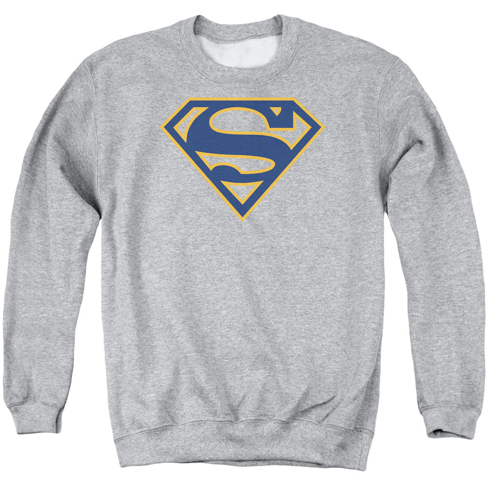 Superman - Navy &amp; Orange Shield - Adult Crewneck Sweatshirt - Athletic Heather