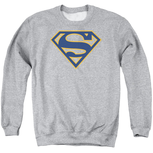 Superman - Navy &amp; Orange Shield - Adult Crewneck Sweatshirt - Athletic Heather