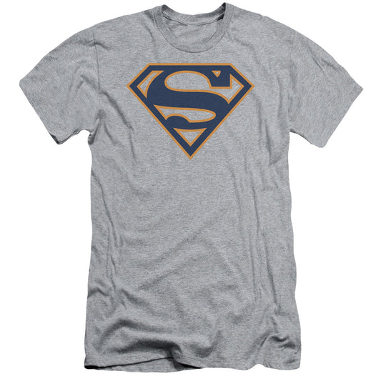 Superman - Navy & Orange Shield - Short Sleeve Adult 30/1 - Athletic Heather T-shirt