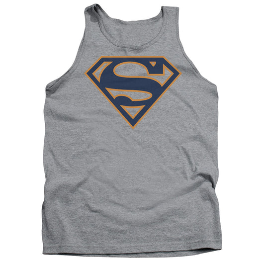 Superman - Navy & Orange Shield - Adult Tank - Athletic Heather