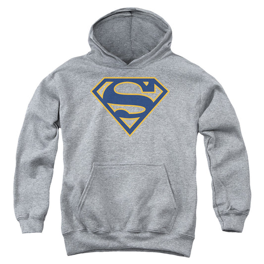 Superman - Navy & Orange Shield - Youth Pull-over Hoodie - Athletic Heather