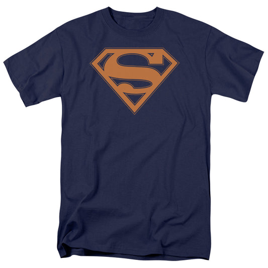 Superman - Navy & Orange Shield - Short Sleeve Adult 18/1 - Navy T-shirt