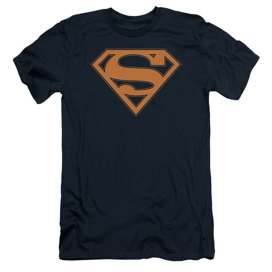 Superman - Navy & Orange Shield - Short Sleeve Adult 30/1 - Navy T-shirt