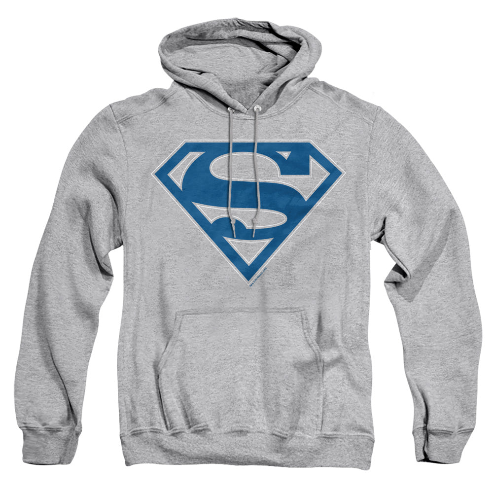 Superman - Blue &amp; White Shield - Adult Pull-over Hoodie - Athletic Heather