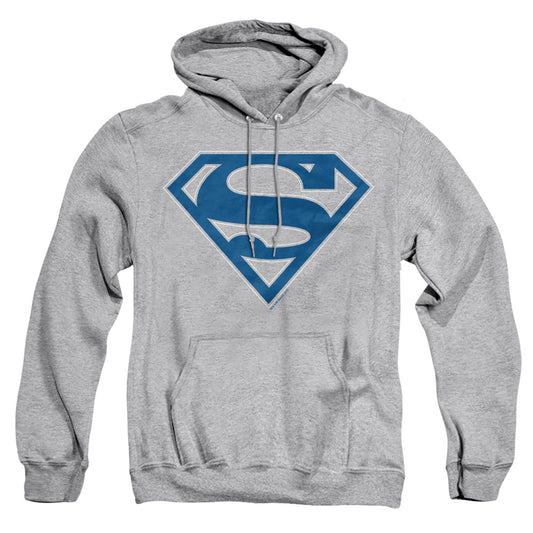 Superman - Blue &amp; White Shield - Adult Pull-over Hoodie - Athletic Heather