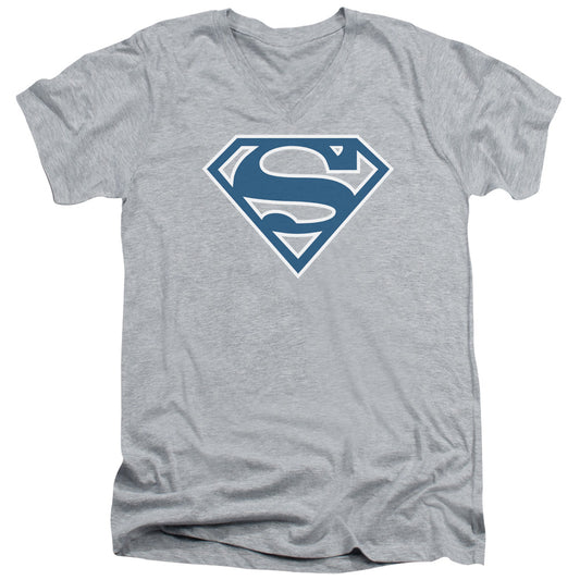 Superman - Blue & White Shield - Short Sleeve Adult V-neck - Athletic Heather T-shirt