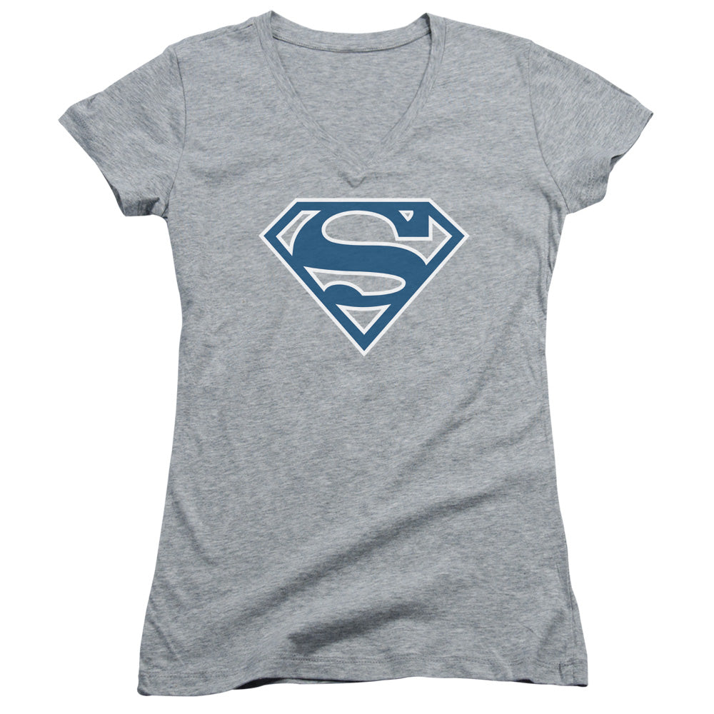Superman - Blue & White Shield - Junior V-neck - Athletic Heather