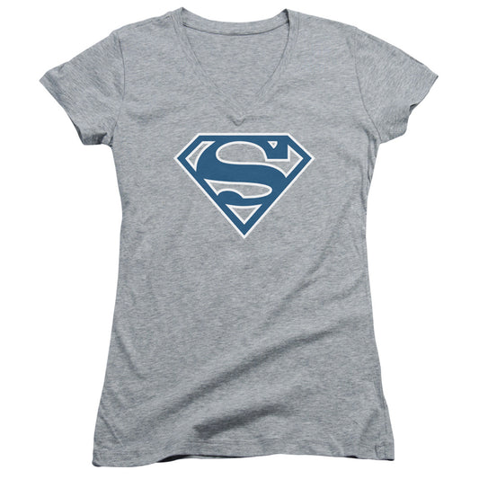 Superman - Blue & White Shield - Junior V-neck - Athletic Heather