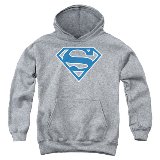 Superman - Blue & White Shield - Youth Pull-over Hoodie - Athletic Heather